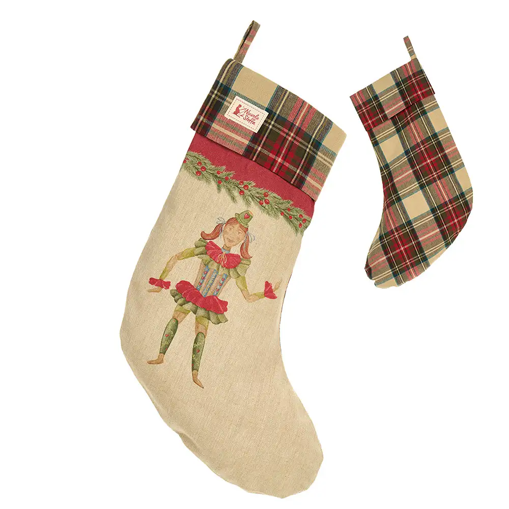 Calza di Natale Vintage Toys con burattina in cotone 40 x 20 cm