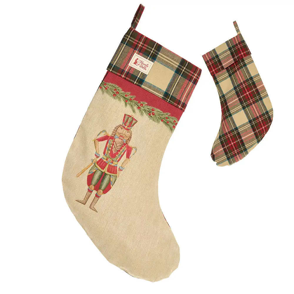 Calza di Natale Vintage Toys con schiaccianoci e bastone 40 x 20 cm