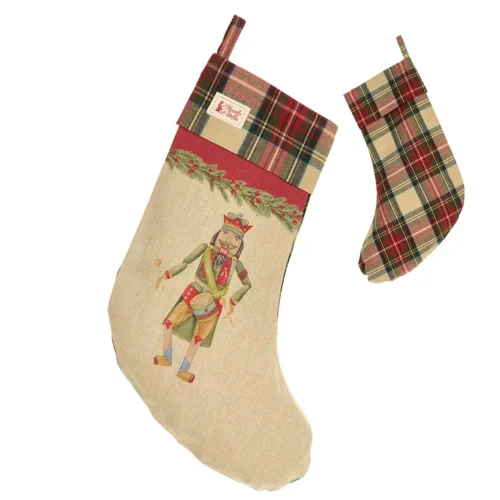Calza di Natale Vintage Toys con schiaccianoci e tamburo 40 x 20 cm