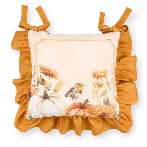 Cuscino sedia con zucche e pettirosso Racconti d’Autunno 40 x 40 cm