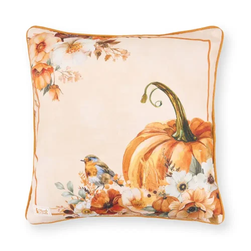 Cuscino arredo con zucca e pettirosso Racconti d’Autunno 40 x 40 cm