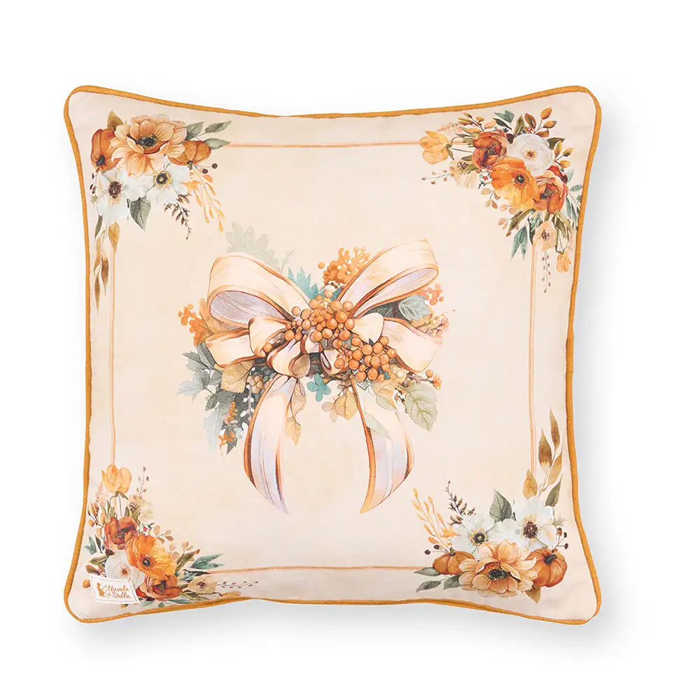 Cuscino arredo con fiocco e fiori Racconti d’Autunno 40 x 40 cm
