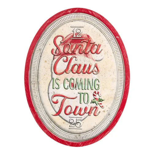 Targa natalizia ovale Santa Claus in legno e metallo 47 x 62 cm - immagine 2
