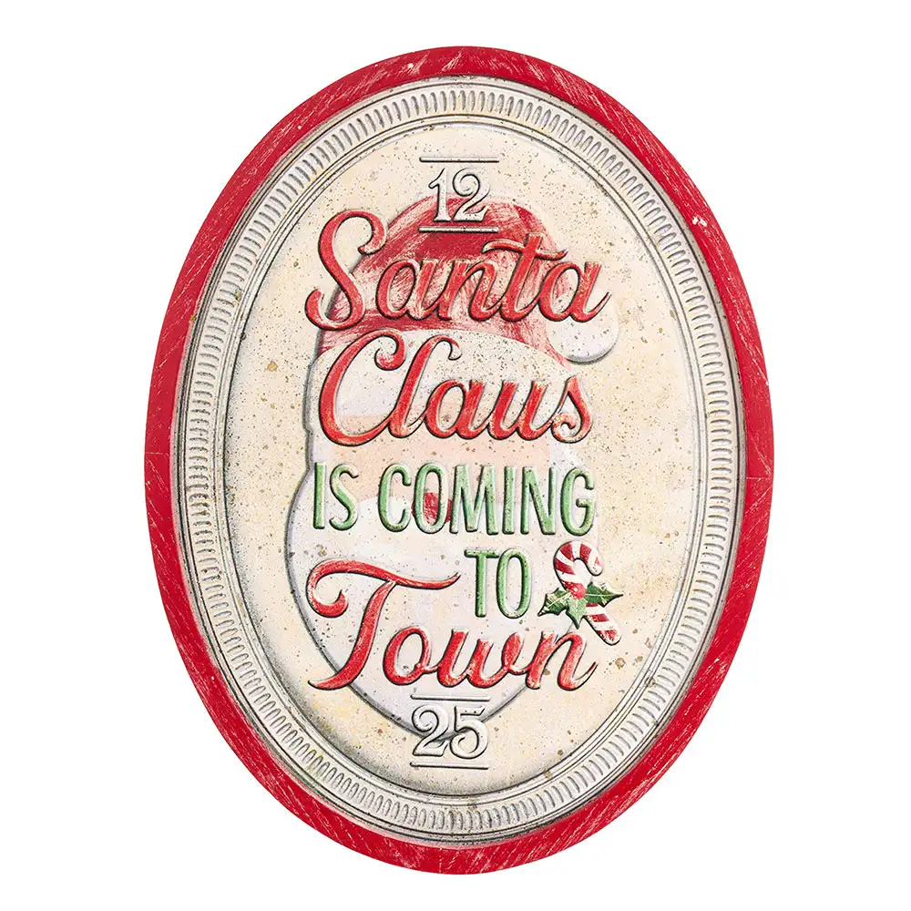 Targa natalizia ovale Santa Claus in legno e metallo 47 x 62 cm - immagine 2
