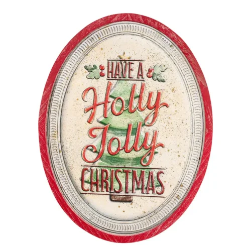 Targa natalizia ovale Holly Jolly in legno e metallo 47 x 62 cm - immagine 2