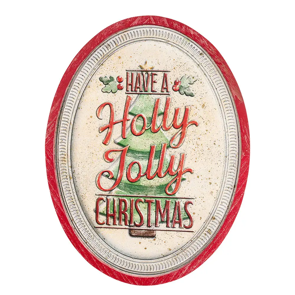 Targa natalizia ovale Holly Jolly in legno e metallo 47 x 62 cm - immagine 2