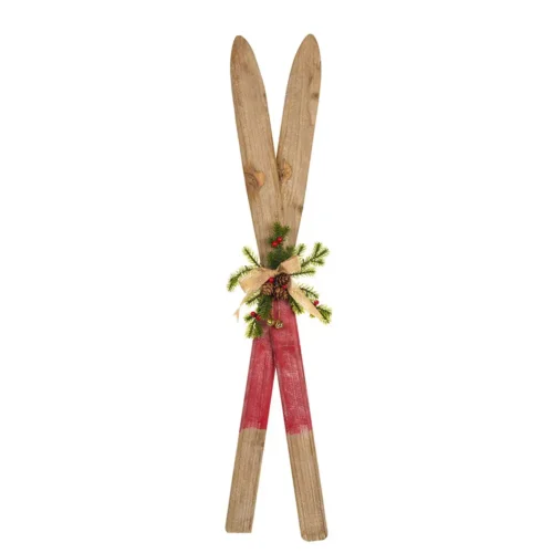 Decorazione natalizia con sci incrociati in legno 79 cm - immagine 2