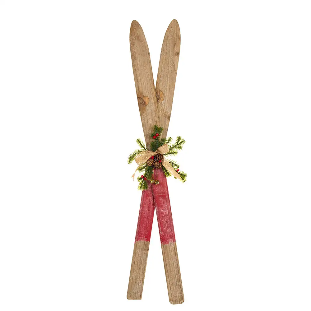 Decorazione natalizia con sci incrociati in legno 79 cm - immagine 2