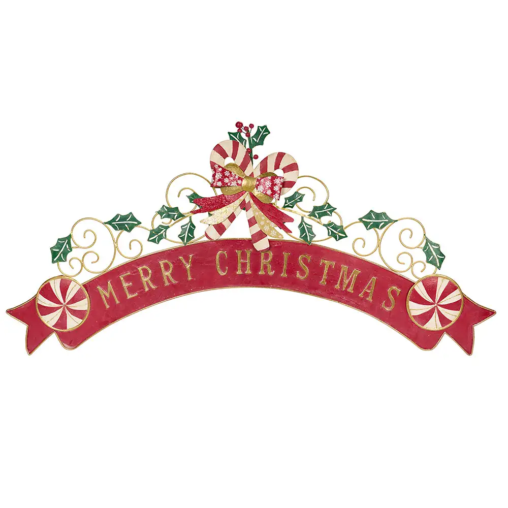 Targa natalizia Merry Christmas con bastoncini di zucchero in metallo 199 x 94 cm - immagine 2