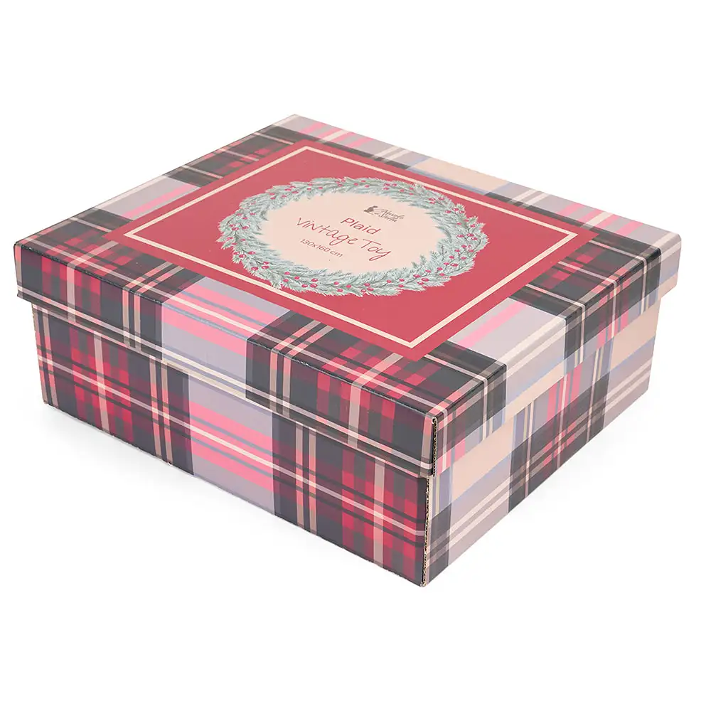 Plaid natalizio tartan con gift box 130 x 160 cm - immagine 2