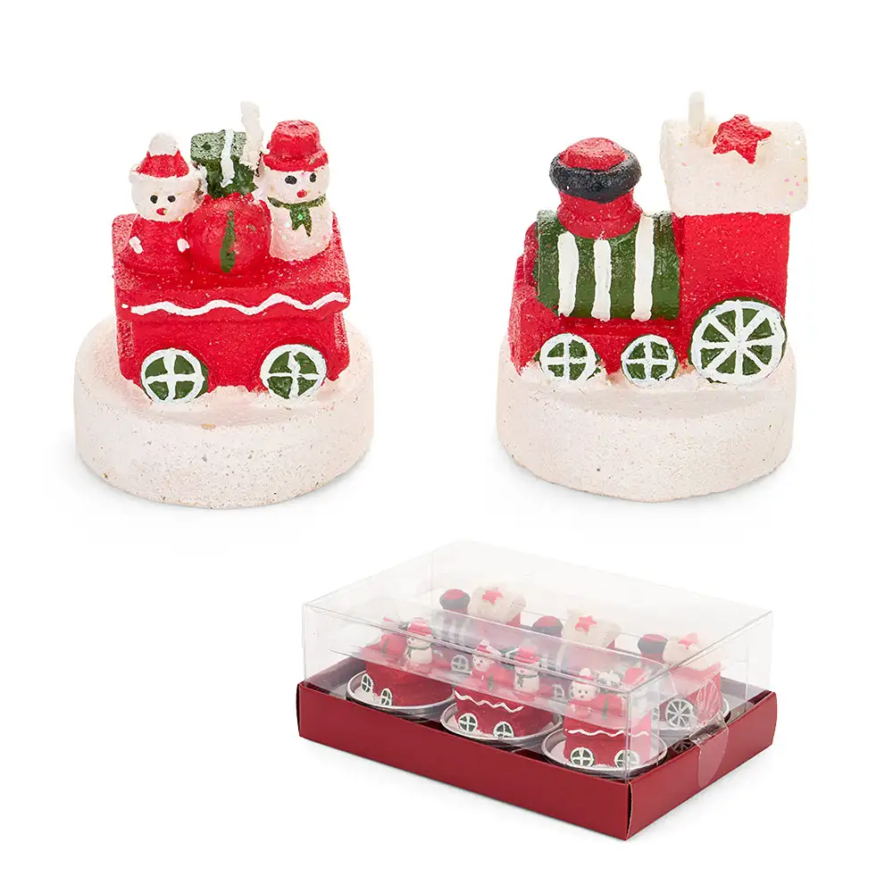 Set 6 candele t-light locomotiva e vagone in paraffina 110 g