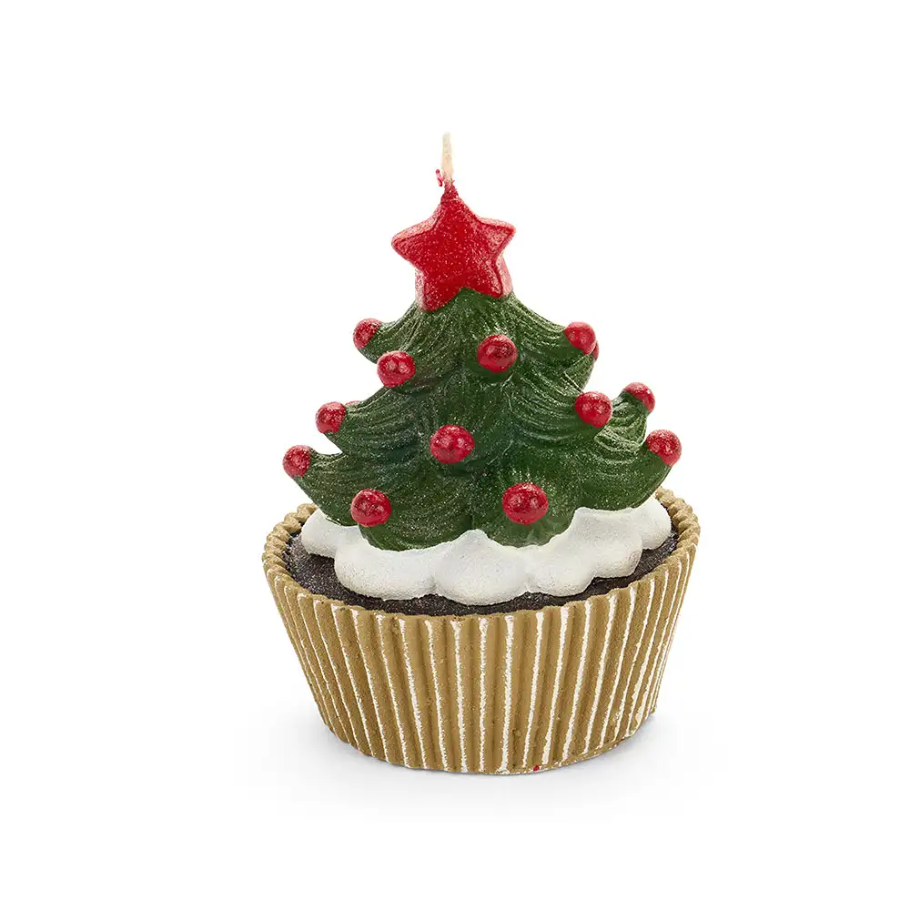 Candela cupcake con albero di Natale in paraffina diametro 9 cm