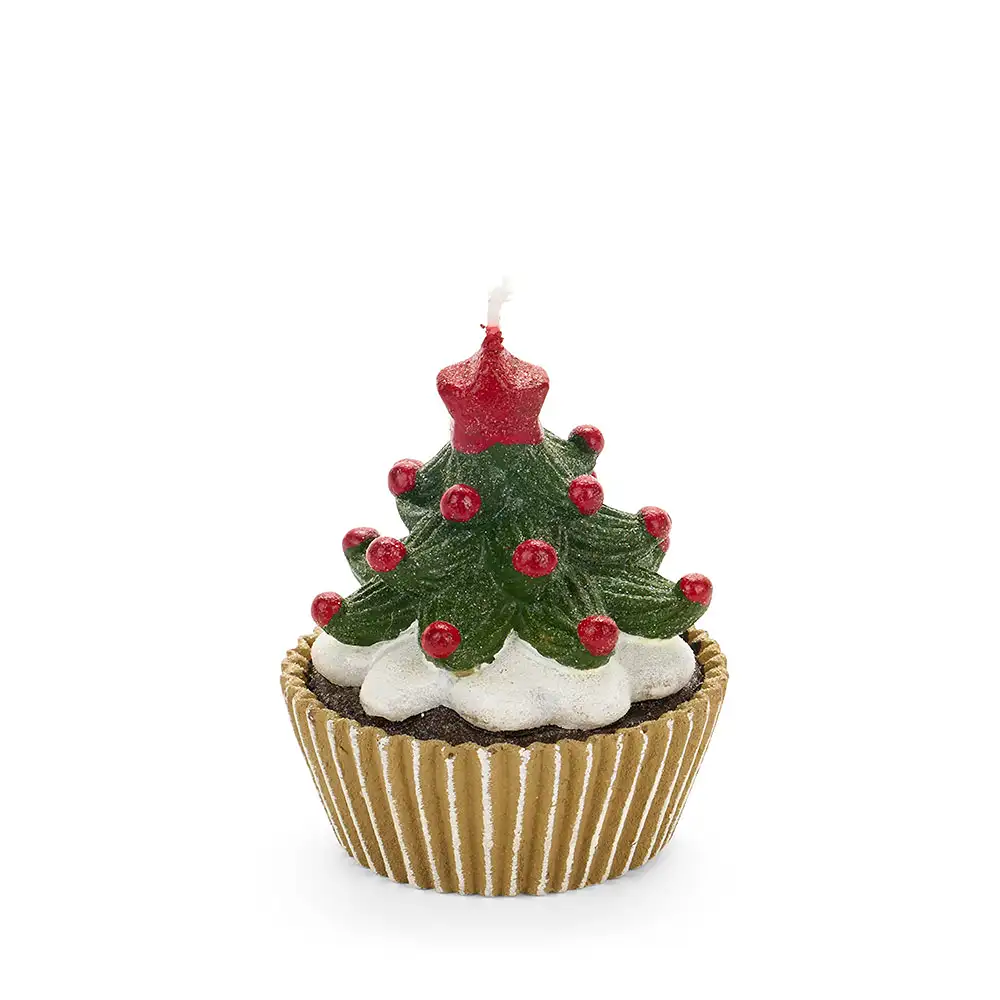 Candela cupcake con albero di Natale in paraffina diametro 7 cm