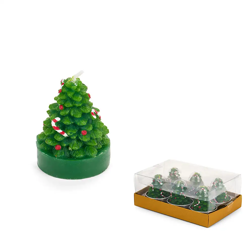 Set 6 candele t-light con albero di Natale e candy cane