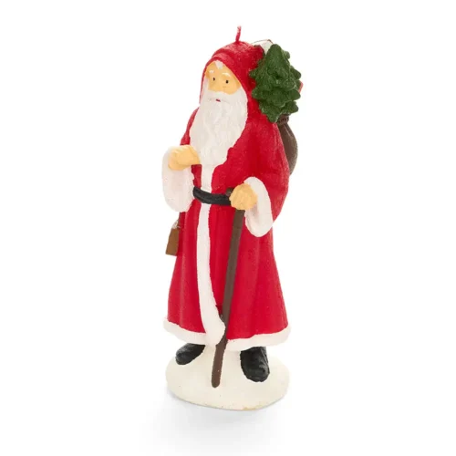 Candela decorativa Babbo Natale con bastone in paraffina h 17,5 cm