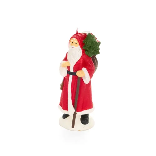 Candela natalizia Babbo Natale con ghirlanda in paraffina h 13,5 cm