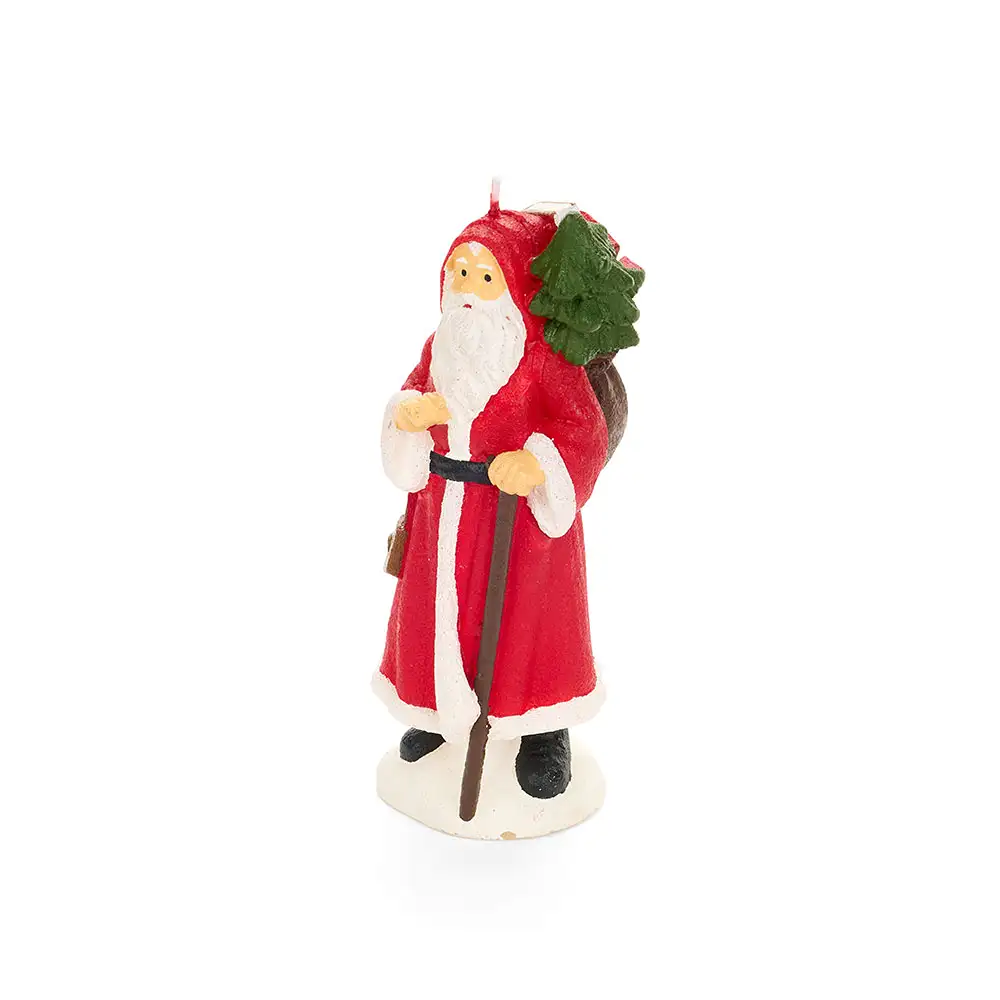 Candela natalizia Babbo Natale con ghirlanda in paraffina h 13,5 cm