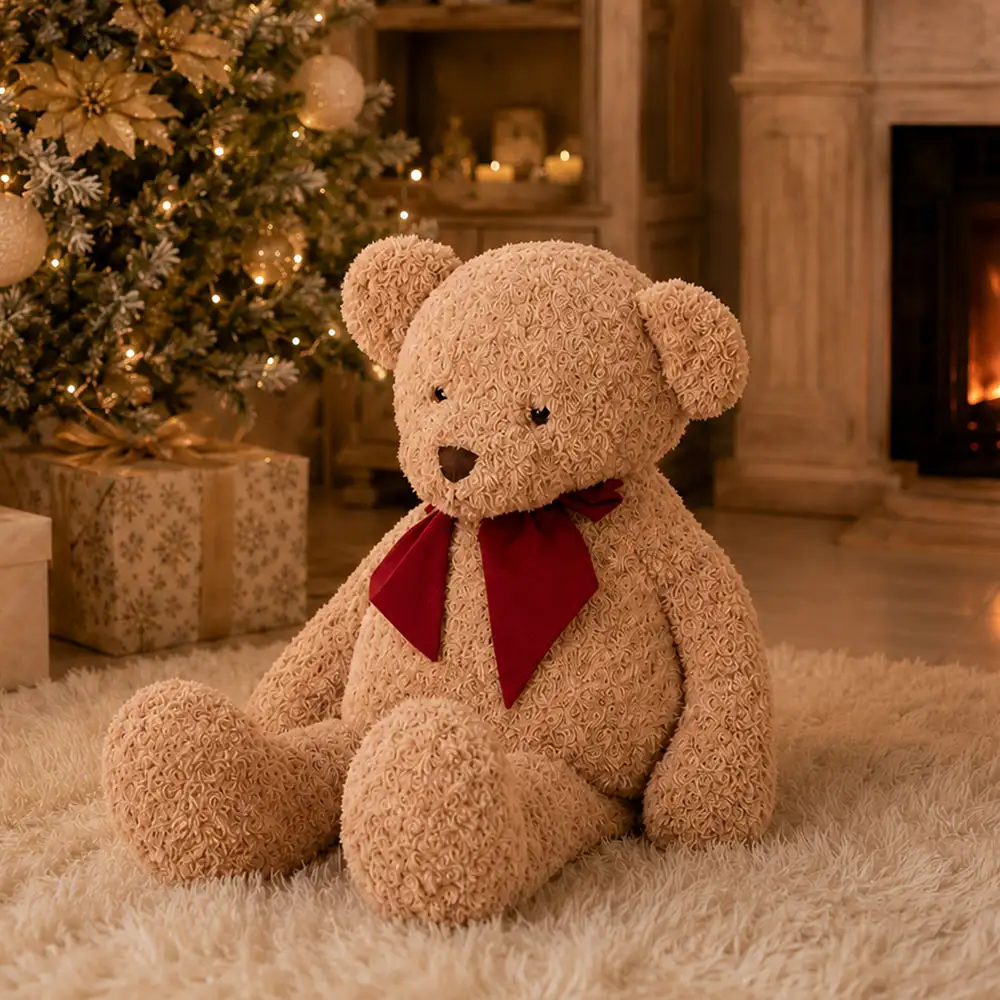 Peluche orso beige con fiocco rosso 60 cm