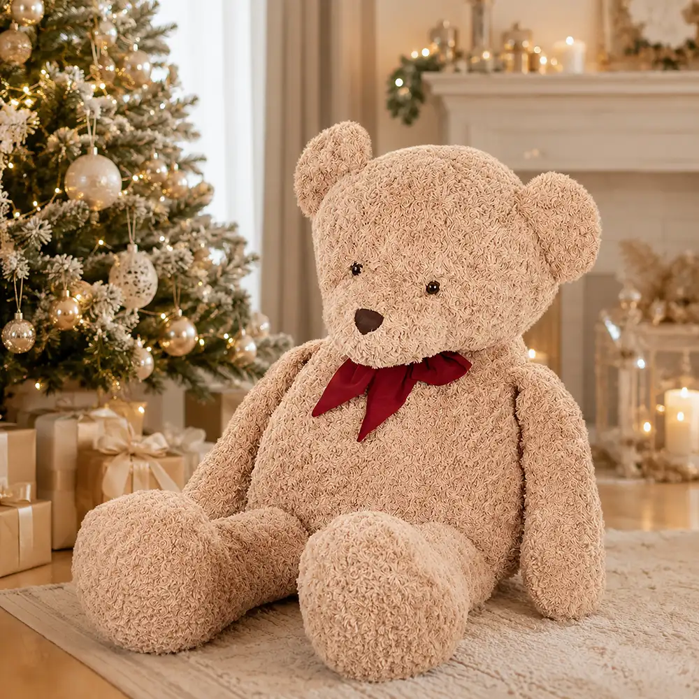 Peluche orso beige con fiocco rosso h 80 cm