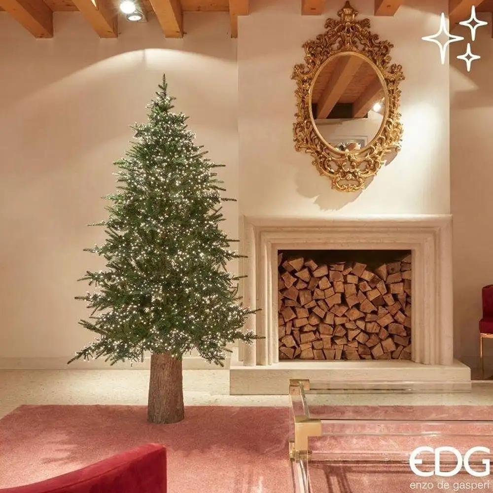 Pino artificiale EDG Spark verde, alto 180 cm, folto e illuminato da 5060 MiniLED a luce calda.