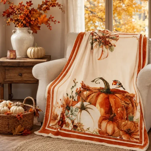 Plaid con zucche in giftbox Racconti d’Autunno 130 x 160 cm