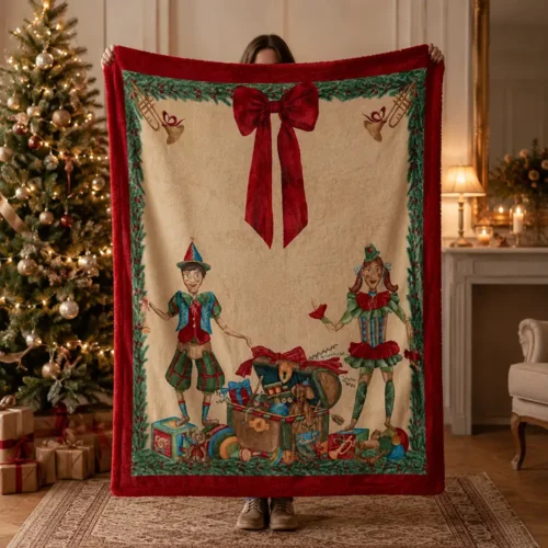 Plaid natalizio Vintage Toys con gift box 130 x 160 cm
