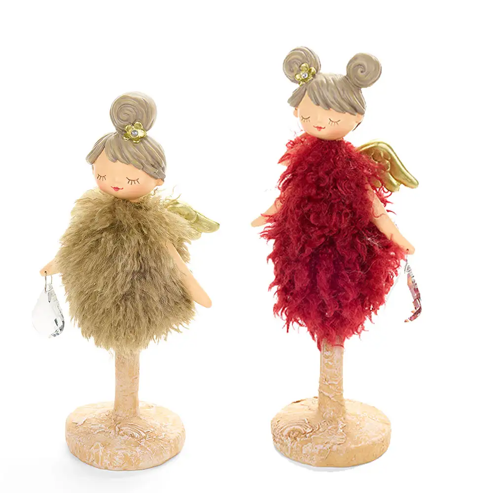 Set 2 angeli decorativi natalizi in tessuto e resina 24 e 26,5 cm - immagine 2