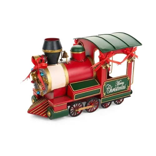 Set locomotiva e vagone natalizi in metallo 2 pezzi - immagine 3