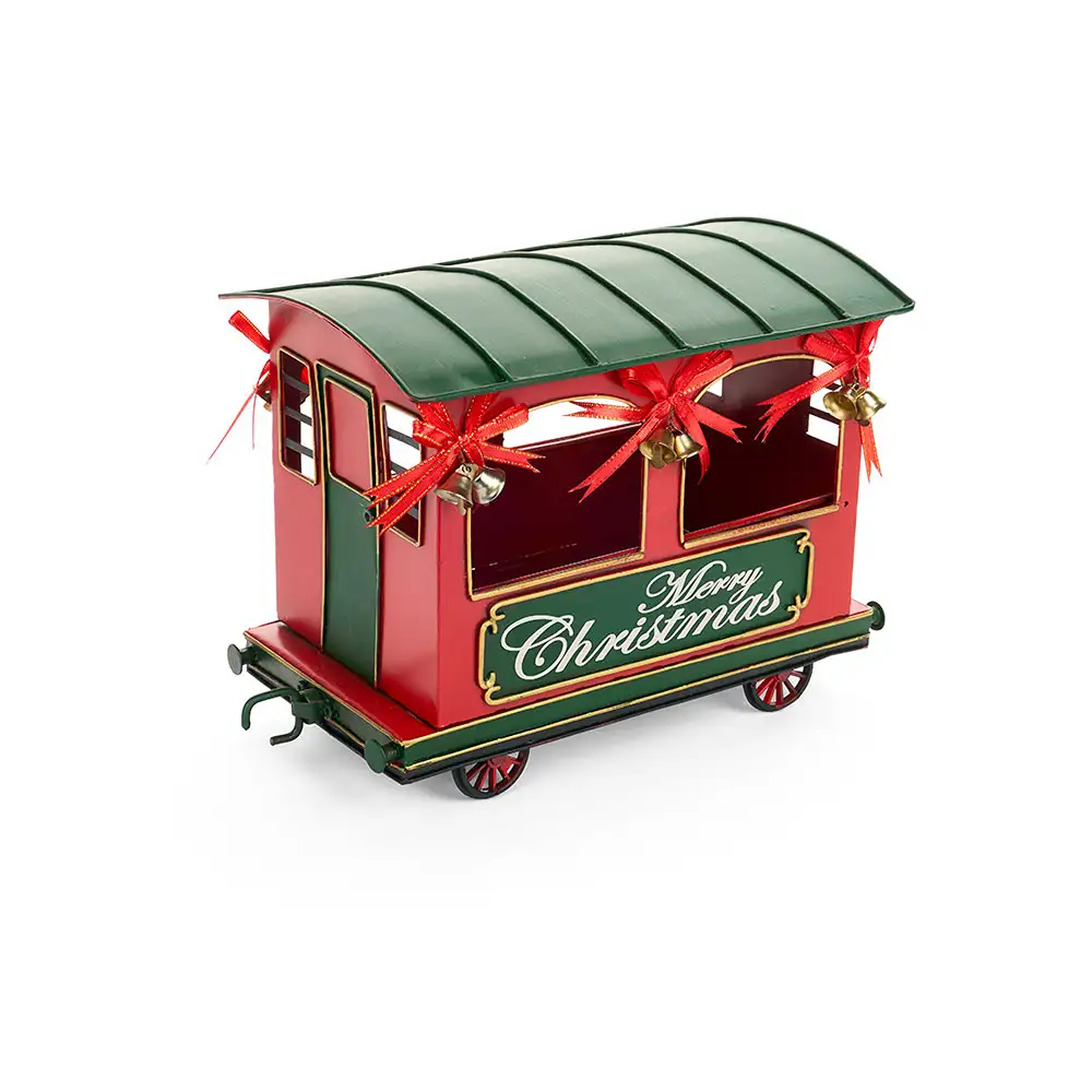 Set locomotiva e vagone natalizi in metallo 2 pezzi - immagine 4