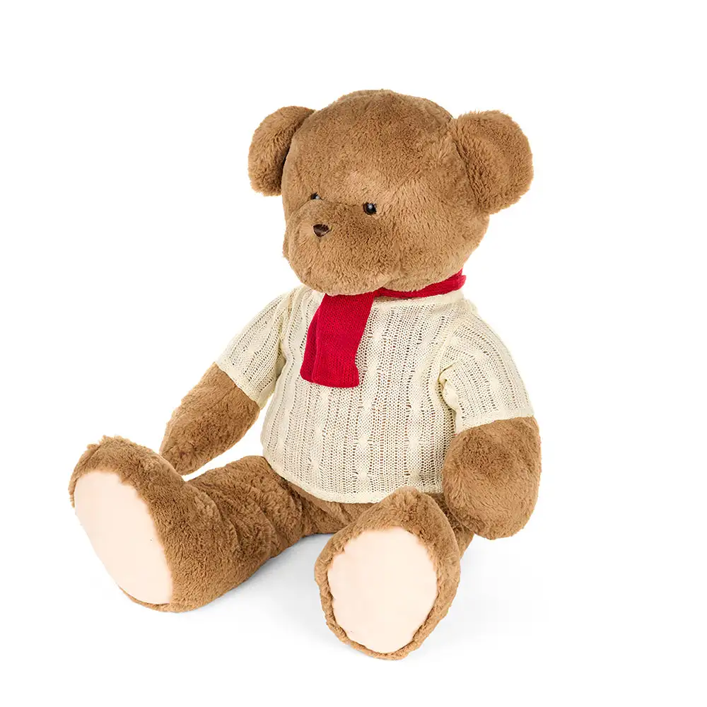 Peluche orso con maglione bianco e sciarpa rossa h 40 cm