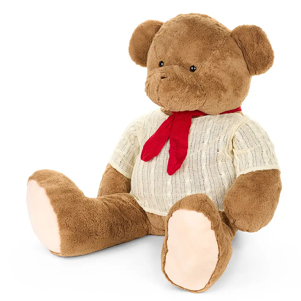 Peluche orso con maglione bianco e sciarpa rossa h 60 cm