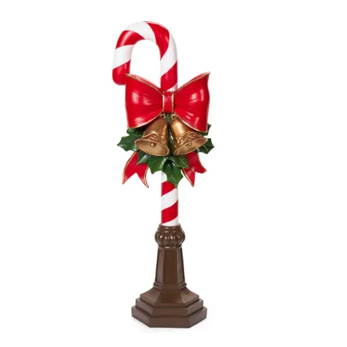 Candy cane decorativo con fiocco e campane h 92,5 cm