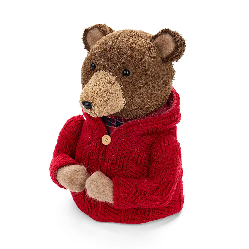 Decorazione orso bruno con maglione rosso 35 cm