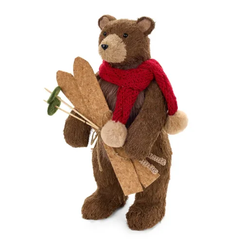 Decorazione orso con sci e sciarpa rossa 25 x 27 x 52 cm - immagine 2