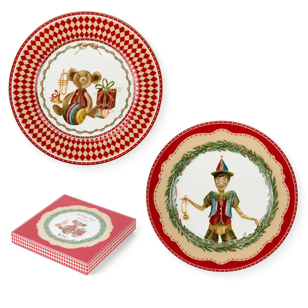Set 2 piatti dolce e frutta Vintage Toys in ceramica diametro 19 cm