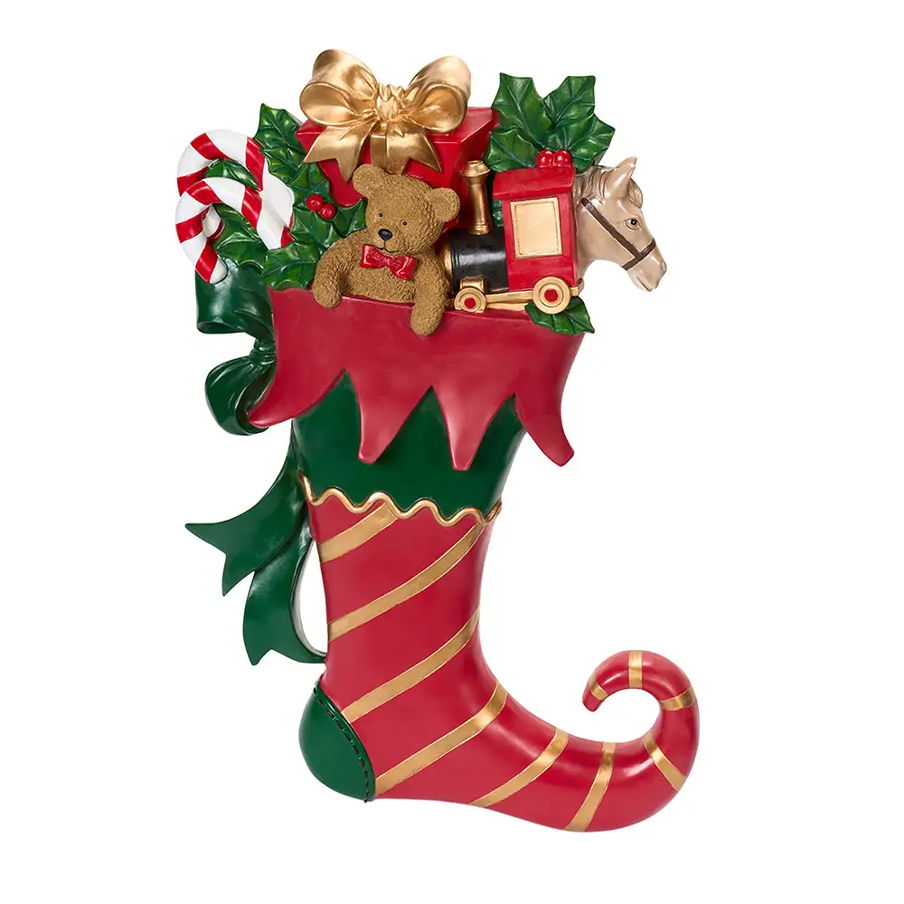 Calza di Natale decorativa con regali in resina 78 cm