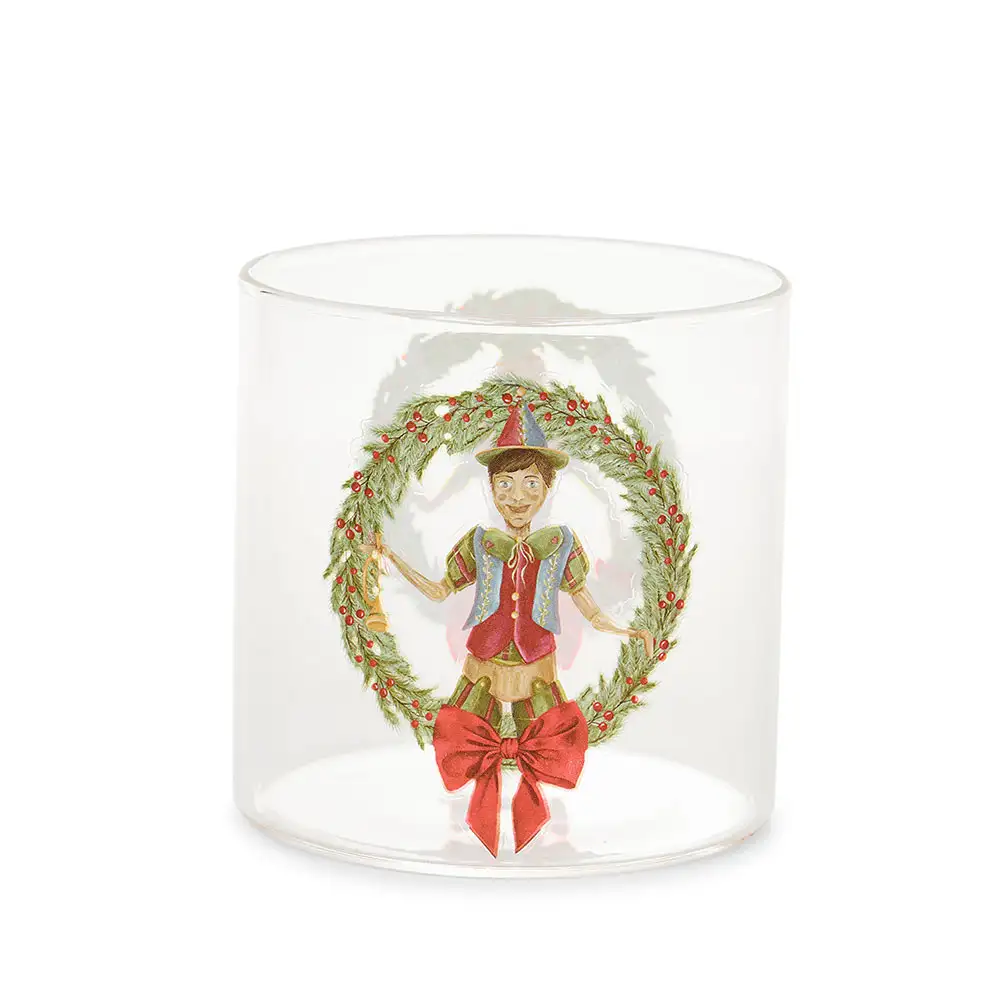 Bicchiere natalizio con burattino in vetro borosilicato 300 ml
