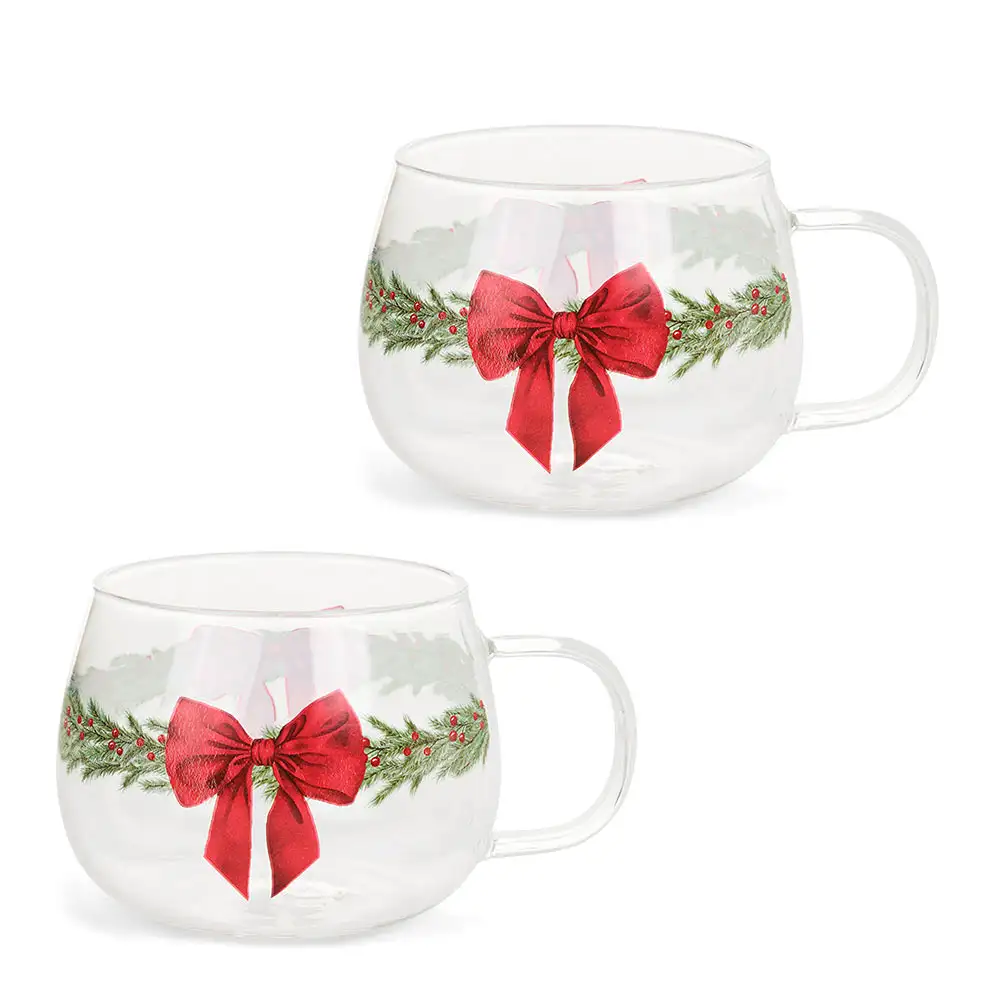 Set 2 tazze natalizie in vetro borosilicato 300 ml