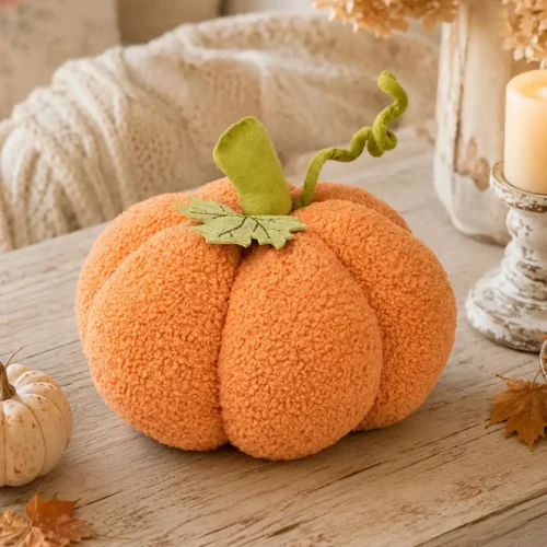 Zucca arancione in tessuto bouclé 23 x 23 x h 21 cm