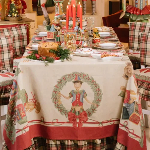 Tovaglia natalizia Vintage Toys con giocattoli in cotone 160 x 260 cm