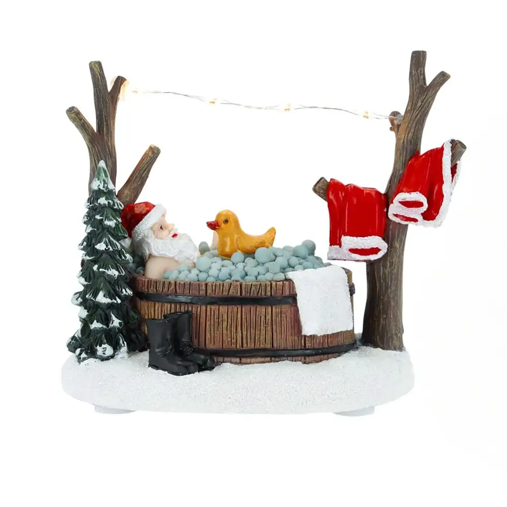 Timstor Babbo Natale in sauna con paperella e LED H 12,5 cm - immagine 2