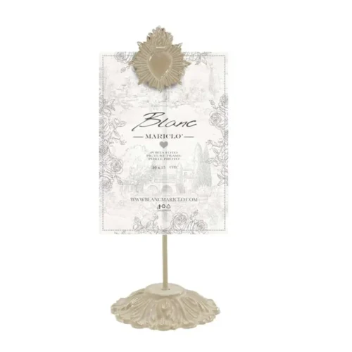Porta foto e note Blanc Mariclò Vivienne in resina avorio dorato con base decorata e fregio a cuore radiante.