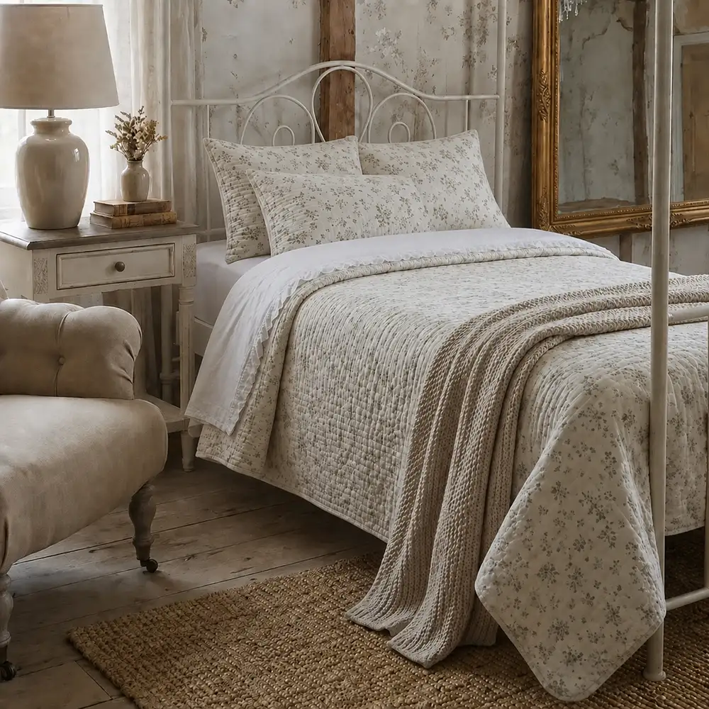 Blanc Mariclo Couette lit simple Hiver Fleuri avec Taie d’oreiller