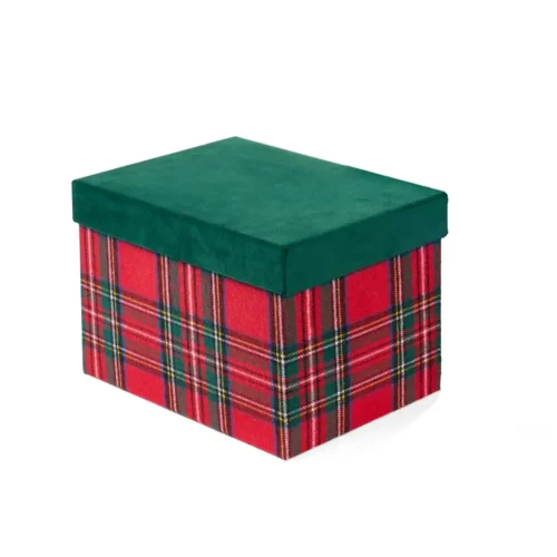 Alternative view of Set 2 scatole rettangolari tartan con coperchio verde 30 e 33 cm