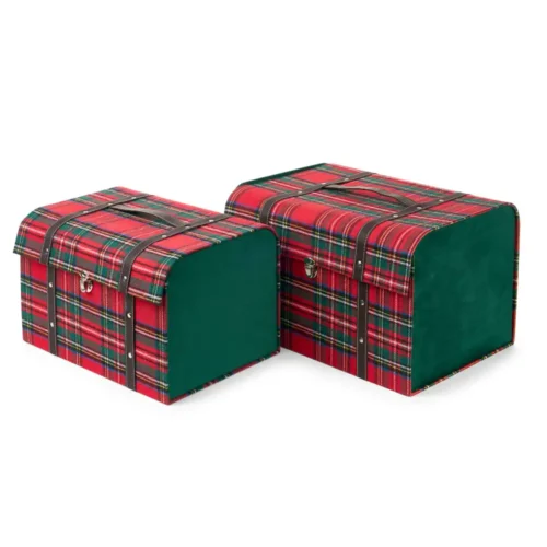 Set 2 bauli tartan con lati verdi effetto velluto