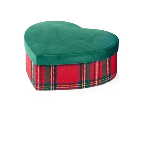 Alternative view of Set 2 scatole a cuore tartan con coperchio verde 27 e 30 cm