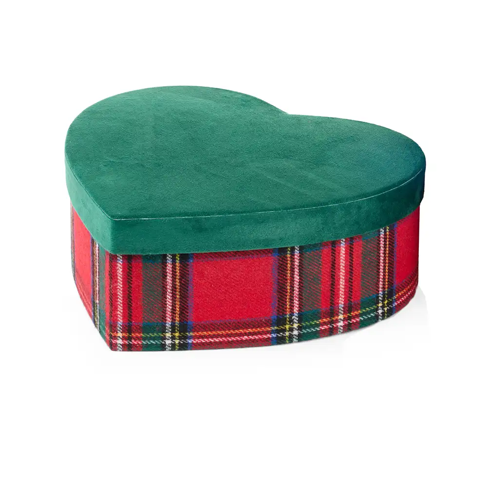 Set 2 scatole a cuore tartan con coperchio verde 27 e 30 cm - immagine 3