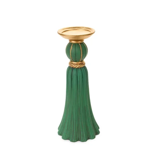 Nuvole di Stoffa Portacandela Silent Gold verde con treccia oro in resina 30 cm