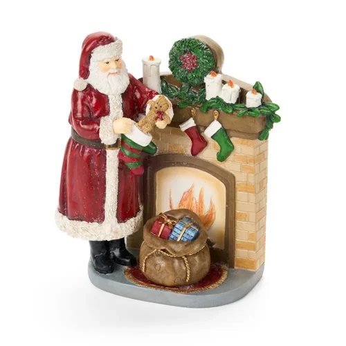 Nuvole di Stoffa Babbo Natale con caminetto in resina 18 cm
