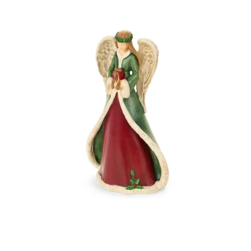 Nuvole di Stoffa Angelo natalizio con pacco regalo in resina 25,5 cm